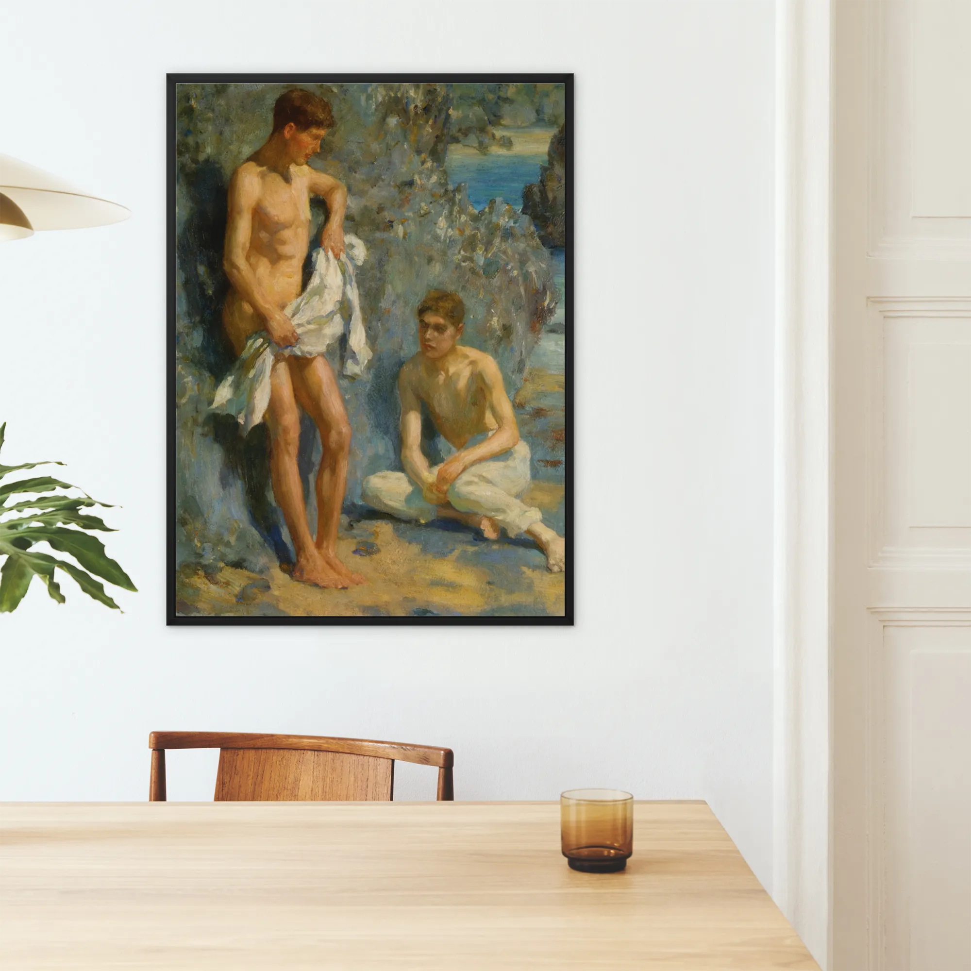 After the Bath Henry Scott Tuke Framed Canvas, Framed Painting Two Young Men Body Water