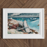 After the Hurricane - Winslow Homer Art Print, 18x12’’ / 46x31cm / Unframed, Framed Watercolor Painting Coastal Seascape Rocks Sailboat