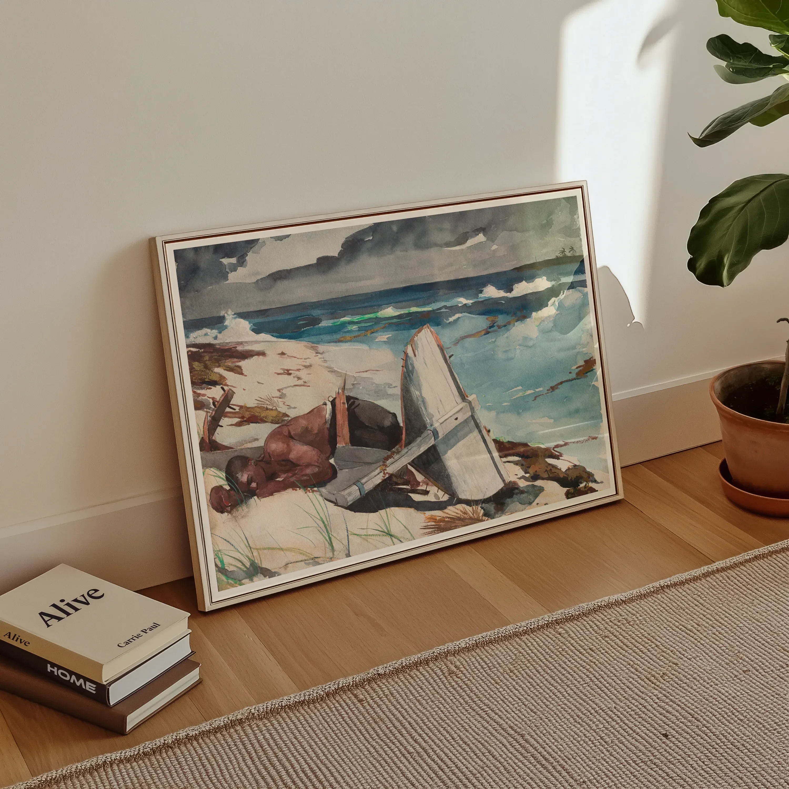 After the Hurricane Winslow Homer Art Print, 30x20’’ / 76x51cm / Unframed, Framed Watercolor Painting Sailboat Rocky Coastline