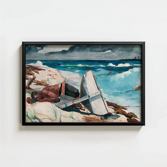 Black-framed Watercolor Painting Man Beach White Weathered Boat Winslow Homer Art, Print, Homer’s