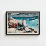 Framed Watercolor Painting Man Sandy Beach Overturned White Winslow Homer Art, Print, Homer’s