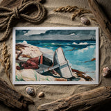 After the Hurricane - Winslow Homer Art Print / Canvas Watercolor Painting Man Beach Overturned Boat Framed White Winslow Homer Art, Art