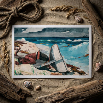 After the Hurricane - Winslow Homer Art Print / Canvas Watercolor Painting Man Beach Overturned Boat Framed White Winslow Homer Art, Art