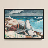 After the Hurricane - Winslow Homer Framed Canvas, 20x16’’ / 51x41cm / Black Floating Frame, Painting Person Beach Small Boat Sailboat