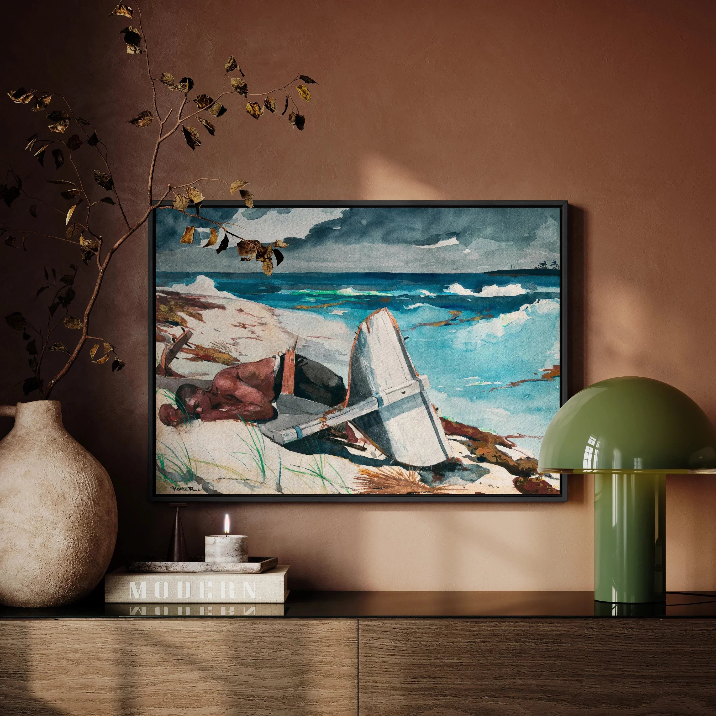 After the Hurricane - Winslow Homer Framed Canvas, 32’’x24’’, Framed Seascape Painting Rocks Waves Shoreline