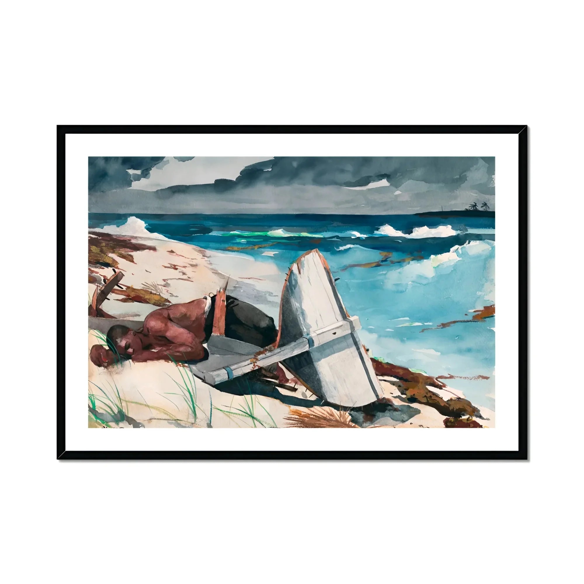 After the Hurricane - Winslow Homer Art Print, Watercolor Painting Beached Boat Wreckage Rocky Shores