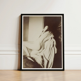 After the Bath - Edgar Degas Art Print / Canvas Black-framed Black-and-white Photographic Nude Figure Draped Fabric, Body Curling,