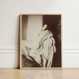 After the Bath - Edgar Degas Art Print / Canvas Framed Black-and-white Photographic Nude Figure Draped Fabric, Body Curling, Lamplight