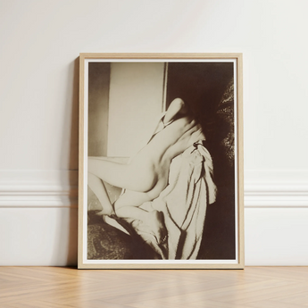 After the Bath - Edgar Degas Art Print / Canvas Minimalist Wooden-framed Black-and-white Photographic Nude Figure Draped, Body Curling,