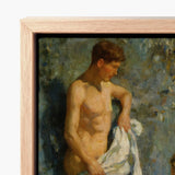 After the Bath - Henry Scott Tuke Art Print / Canvas Framed Oil Painting Nude Male Figure Defined Musculature Orchestrates Color, Earth