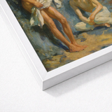 After the Bath - Henry Scott Tuke Art Print / Canvas White Framed Classical Painting Nude Figures Orchestrates Color, Earth Tones, Rocks