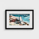 After the Hurricane - Winslow Homer Art Print / Canvas Black-framed Watercolor Painting Man Sandy Beach Overturned White, Homer’s Prints