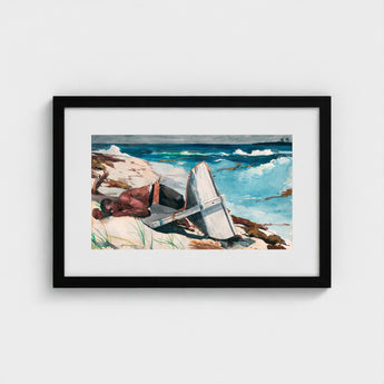 After the Hurricane - Winslow Homer Art Print / Canvas Black-framed Watercolor Painting Man Sandy Beach Overturned White, Homer’s Prints