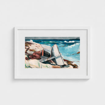 After the Hurricane - Winslow Homer Art Print / Canvas White Framed Watercolor Painting Man Sandy Beach Overturned, Homer’s Prints
