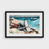 After the Hurricane - Winslow Homer Art Print / Canvas Black-framed Watercolor Painting Man Beach Overturned Boat, Homer’s Prints