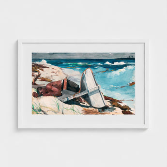After the Hurricane - Winslow Homer Art Print / Canvas Framed Watercolor Painting Man Beach White Boat Rendered, Homer’s Prints