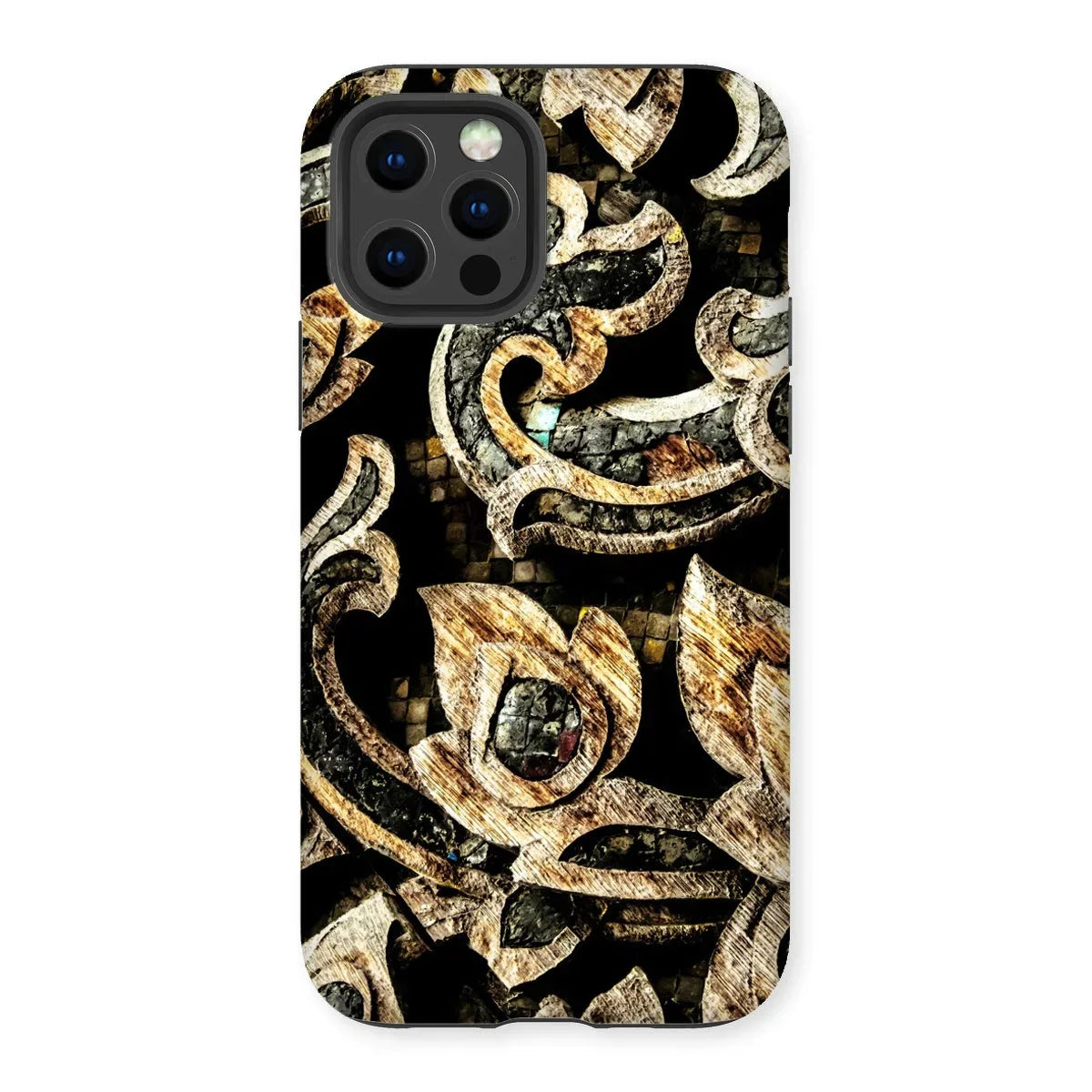 Against the Grain - Ancient Thai Woodwork Iphone Case, 12 Pro / Matte, Smartphone Case Intricate Floral Pattern Design