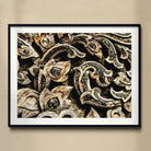 Against the Grain Thai Woodwork Art Print, Framed Black White Photograph Ornate Carved Wooden Scrollwork