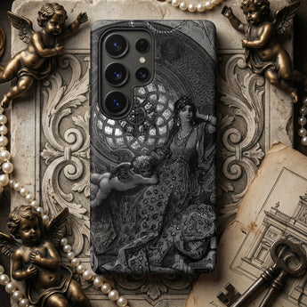 Alcina’s Beauty Overcomes All of Ruggiero’s Misgivings - Gustave Dore Phone Case Black White Illustrated Phone Case Classical Scene Angelic
