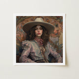 Alex - Lesbian Cowgirl Art Print / Canvas Framed Portrait Woman Wide-brimmed Hat Ornate Blouse Rendered, Vintage Wlw, Sapphic Prints