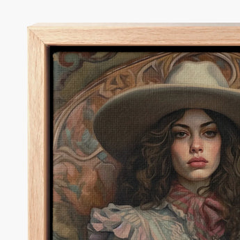 Framed Canvas Painting Woman Wide-brimmed Hat Rendered Soft Lesbian Cowgirl Art, Vintage Wlw, Sapphic Print