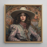 Alex - Lesbian Cowgirl Art Print / Canvas Framed Portrait Woman Wide-brimmed Hat Ornate Blouse Encased Lesbian Cowgirl Art, Vintage Wlw,
