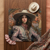 Alex - Lesbian Cowgirl Art Print / Canvas Framed Portrait Woman Wide-brimmed Hat Ornate Blouse Ruffled Lesbian Cowgirl Art, Vintage Wlw,