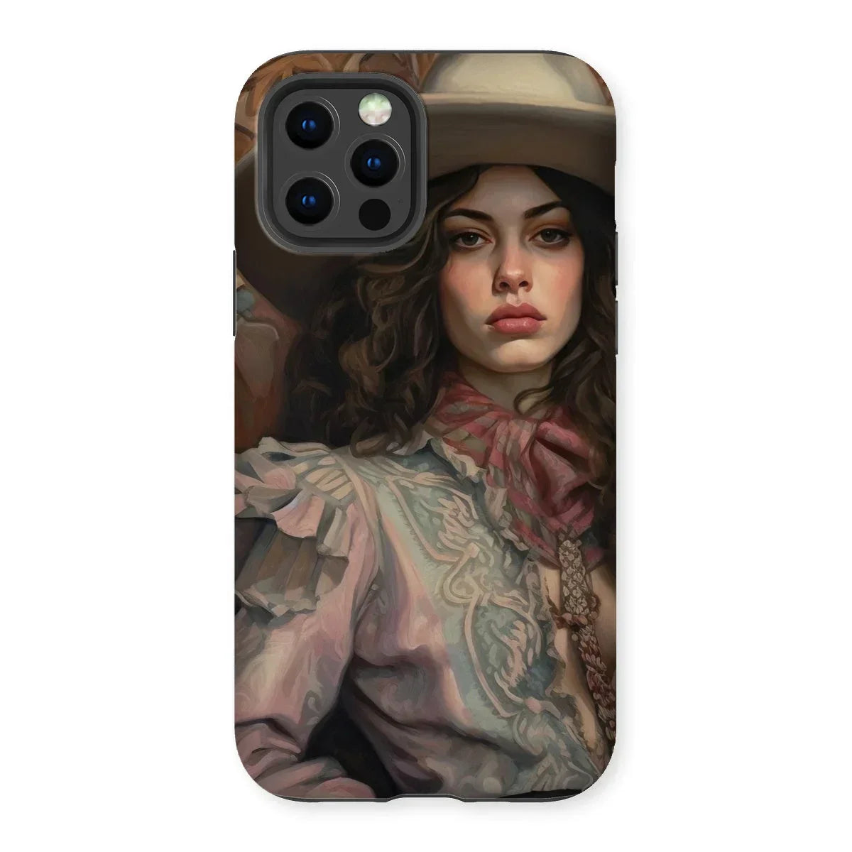 Alex - Sapphic Cowgirl Iphone Case, 12 Pro / Matte, Phone Case Painted Portrait Woman Hat Ruffled Blouse