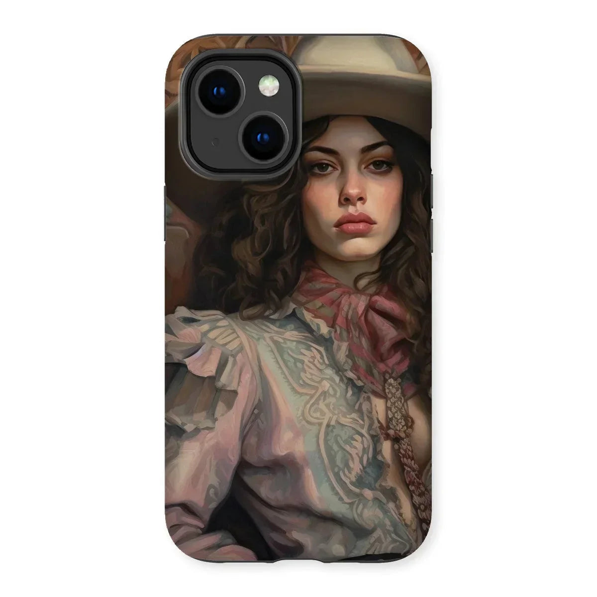 Alex - Sapphic Cowgirl Iphone Case, 14 Plus / Matte, Phone Case Painted Portrait Woman Hat Ornate Blouse