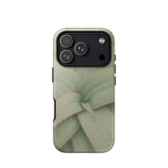Aloe Pattern Phone Case Iphone 17 Pro / Gloss Sleek Light Green Phone Case Detailed Close-up Aloe Vera Succulent, Star-shaped Architecture,
