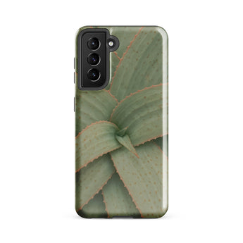 Aloe Pattern Phone Case Samsung Galaxy S21 Fe / Gloss Sleek Phone Case Detailed Close-up Print Aloe Vera Succulent, Star-shaped