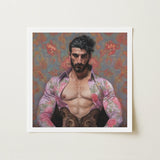Alonso - Queer Matador Art Print / Canvas Framed Portrait Muscular Man Open Pink Floral-patterned Gay, Meet Prints