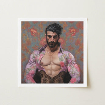 Alonso - Queer Matador Art Print / Canvas Framed Portrait Muscular Man Open Pink Floral-patterned Gay, Meet Prints