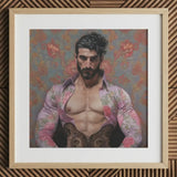 Alonso - Queer Matador Art Print / Canvas Framed Print Muscular Man Open Floral Shirt Ornate Gay Matador, Matador Art Print, Meet Alonso