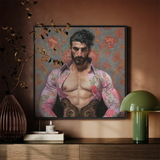 Alonso - Queer Matador Art Print / Canvas Framed Portrait Muscular Man Dark Curly Hair Beard Gay Matador, Matador Art Print, Meet Alonso