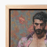 Framed Canvas Painting Man Dark Curly Hair Beard Gay Matador, Art Print, Meet Alonso
