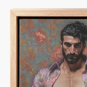 Framed Canvas Painting Man Dark Curly Hair Beard Gay Matador, Art Print, Meet Alonso