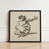 Black-framed Square Art Print Dynamic Ink-wash Sketch Nude Nicolai Abraham Abildgaard, Male, Collapses, Greek, Tragedy, Single Figure