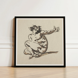 Black-framed Artwork Sketch Nude Figure Dynamic Pose Rendered Nicolai Abraham Abildgaard, Male, Collapses, Greek, Tragedy, Single Knotted