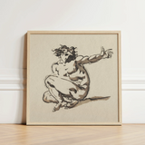 Framed Ink Sketch Muscular Curly-haired Figure Dynamic Pose Nicolai Abraham Abildgaard, Male Nude, Collapses, Greek, Tragedy, Single Knotted