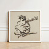 Framed Sketch Muscular Curly-haired Figure Dynamic Pose Rendered Nicolai Abraham Abildgaard, Male Nude, Collapses, Greek, Tragedy, Single