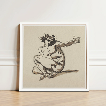 Framed Sketch Nude Figure Dynamic Pose Rendered Charcoal Nicolai Abraham Abildgaard, Male, Collapses, Greek, Tragedy, Single Knotted