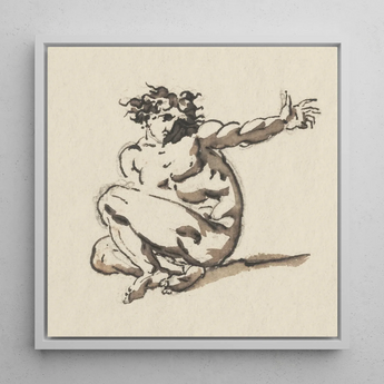 Althaemenes in Despair - Nicolai Abraham Abildgaard Art Print / Canvas Framed Ink Sketch Nude Figure Dynamic Pose Rendered, Male,
