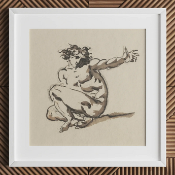 Althaemenes in Despair - Nicolai Abraham Abildgaard Art Print / Canvas Framed Ink Sketch Nude Figure Dynamic Pose Rendered, Male,