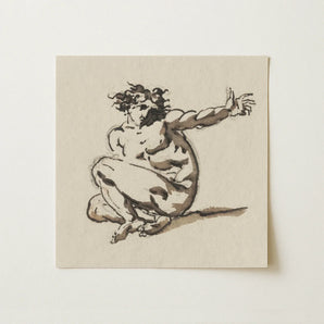 Althaemenes in Despair - Nicolai Abraham Abildgaard Art Print / Canvas Square Beige-toned Sketch Muscular Figure Dynamic Pose Rendered