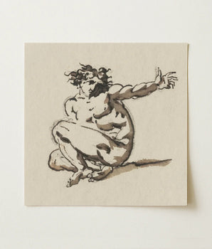 Square Beige-toned Sketch Muscular Figure Dynamic Pose Rendered Nicolai Abraham Abildgaard, Male Nude, Collapses, Greek, Tragedy, Single