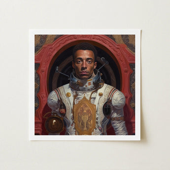 Amari - Gay Black Astronaut Art Print / Canvas Framed Portrait White Gold Ornate Spacesuit Red, Aesthetic, Gayest Prints