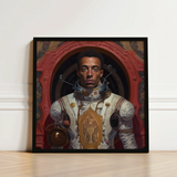 Framed Portrait Black Astronaut Ornate White Gold Spacesuit Gay, Aesthetic, Gayest