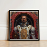 Framed Portrait Astronaut White Gold Spacesuit Set Red Gay Black, Aesthetic, Gayest