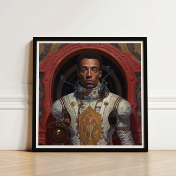 Framed Portrait Astronaut White Gold Spacesuit Set Red Gay Black, Aesthetic, Gayest